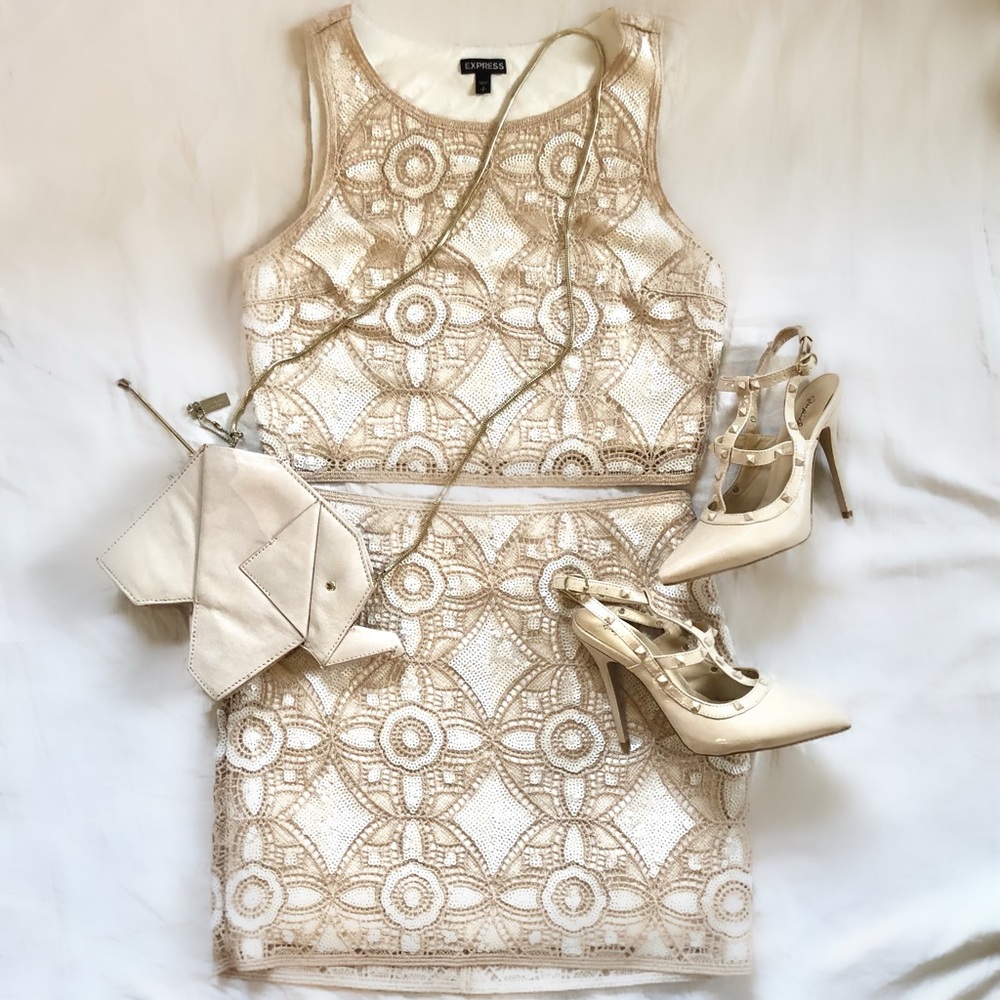 Express Sequin Crochet two-piece dress